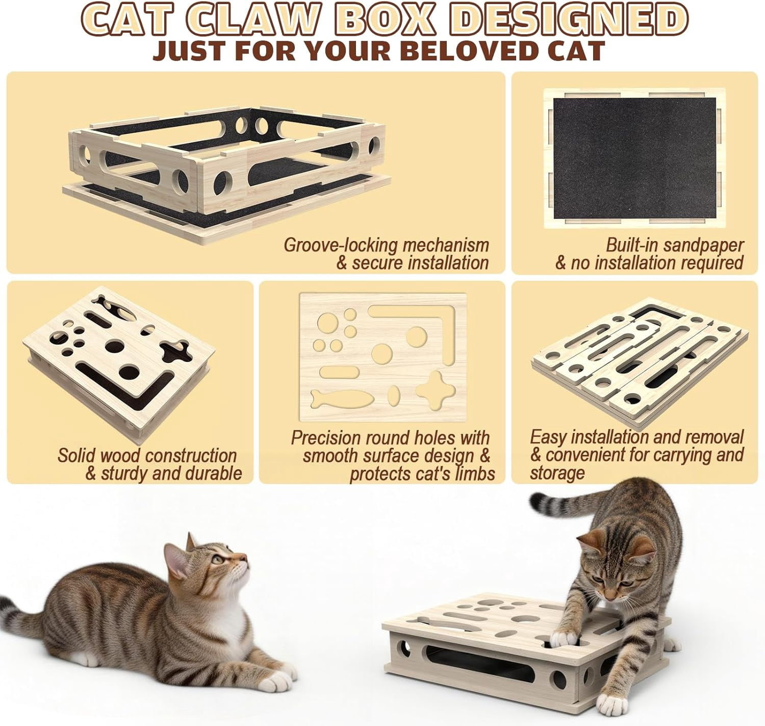 Cat Scratch Puzzle Enrichment Box, Cat Nail File Enrichment Box Sandpaper, Interactive Cats Treat Toy Stress Free, Scratchers That Trim Nails