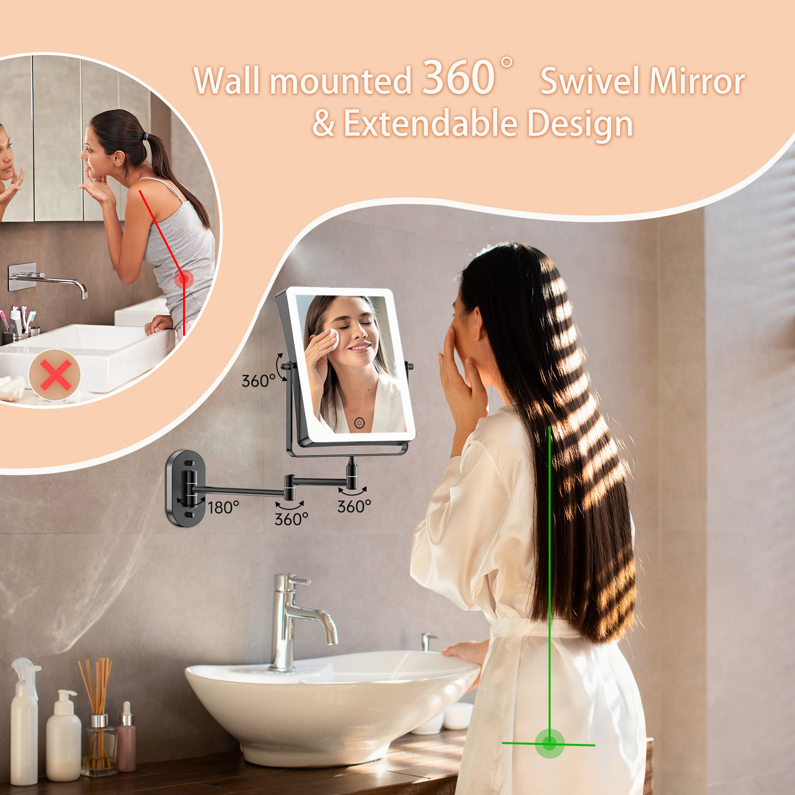 Funtouch Double Sided Magnifying Wall Mirror 8.7 Inch Black photo 2