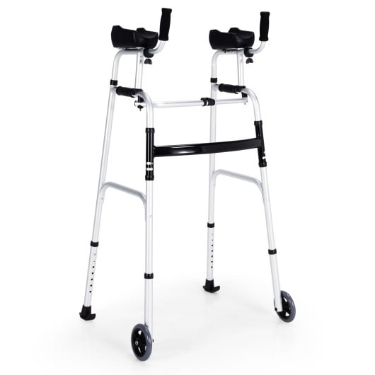 Folding Height Adjustable Walking Frame with Armrest SupportSilver