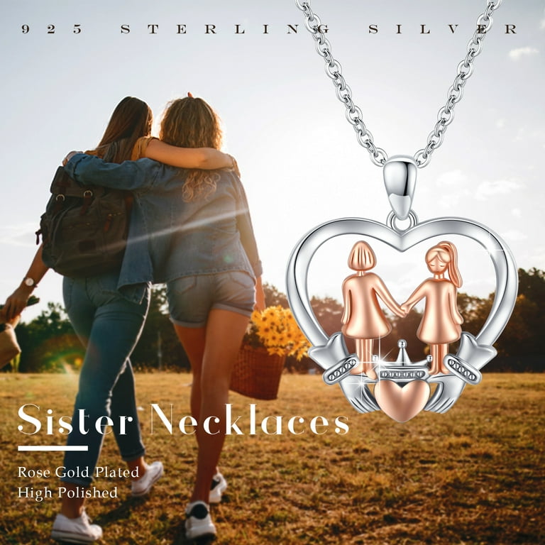 CUOKA MIRACLE Sister Gifts from Sister 2 Sisters Necklace 925 Sterling Silver Necklace Always My Sister Forever My Friend Pendant Birthday Graduation
