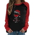 thumbnail image 2 of Qertyioot Hauts de Mode pour Femmes, Manches Imprimées Patchwork de Noël Col Rond Tee Décontracté, 2 of 5