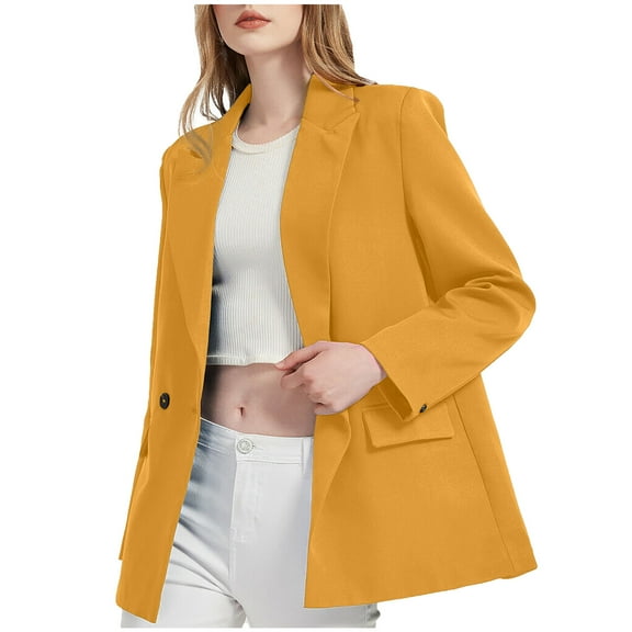 Babysbule Fall Jackets for Women Women's Fashion Solid Color Long Sleeve Button Suit Coat Long Sleeve Hatless Casual Coat/Jacket Women's Tops Blouse