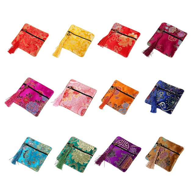 Langgg Ring Necklace Storage Bag Portable Pendant Organizer Earring Jewelry Packaging for Showcase Shop Outdoor Travel Red Pattern Yellow Pattern