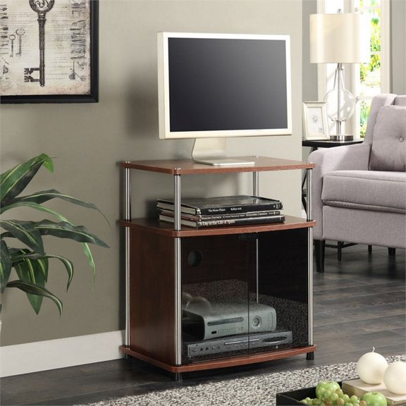 Pemberly Row Easy Assembly 25 TV Stand Entertainment Console in Cherry