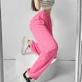 thumbnail image 6 of ZHIZAIHU Solid Color Long Sweatpants for Women Straight Leg Baggy Yoga Pants Elastic High Waist Trousers With Pockets Hot Pink L, 6 of 7
