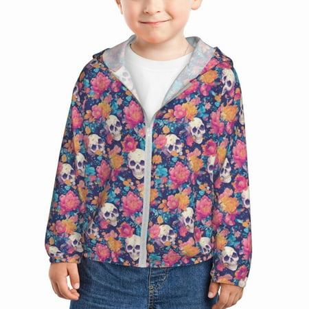 

Gaeub colorful Skull flower daisy Print Athletic Sun Protection Hoodie for Kids Long Sleeve Outdoor UV Shirt Running Fishing Top for Boys Girls-5 Years