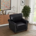 thumbnail image 3 of PU Leather 1 Seater Sofa with Nailhead Trim, Classic Sofa Chair with Brown Wooden Legs and Thick Cushion, Black Faux Leather Loveseat Chair for Living Room, Office, Apartment, 3 of 6