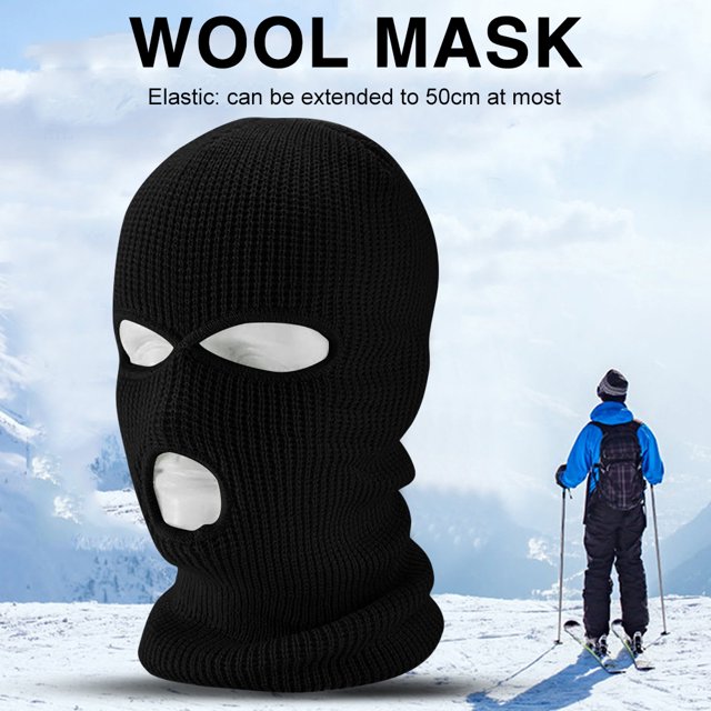 Gorro con capucha para ciclismo de cara completa, 3 agujeros, pasamontañas de punto cálido, máscara de esquí (negro)