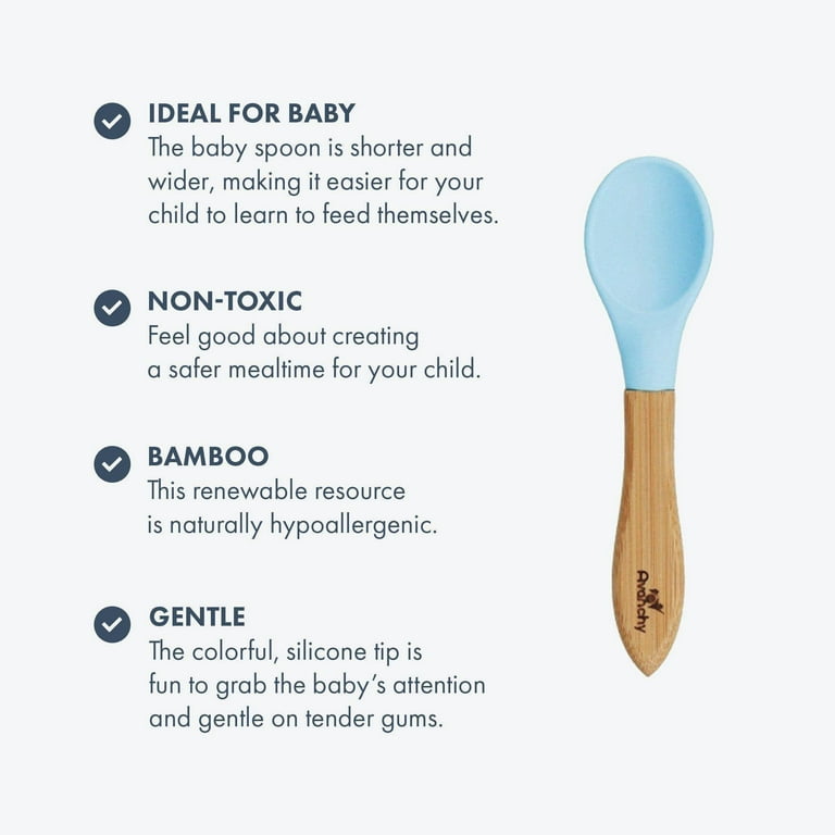 Lovely Bamboo & Silicone Baby Spoons for Learning Self-Feeding