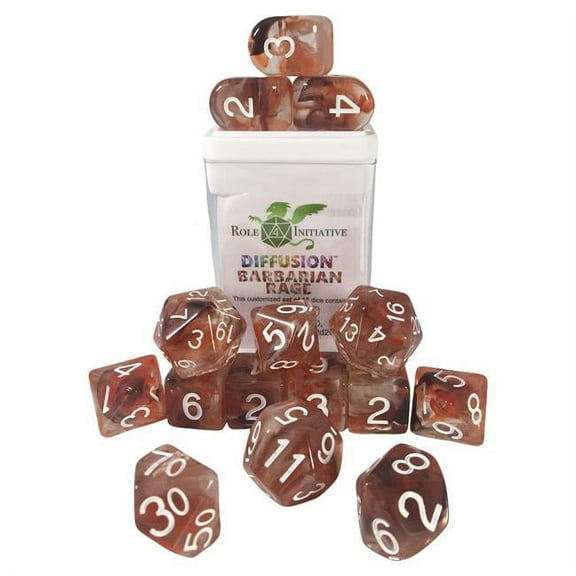 Role 4 Initiative R4I50521-FC Diffusion Dice, Barbarian Rage & White - Set of 15