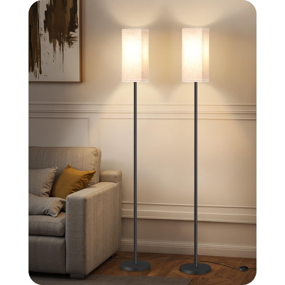 Lámpara GOEBLESON, set de 2 lámparas de pie de 164 cm de alto, beige y negro