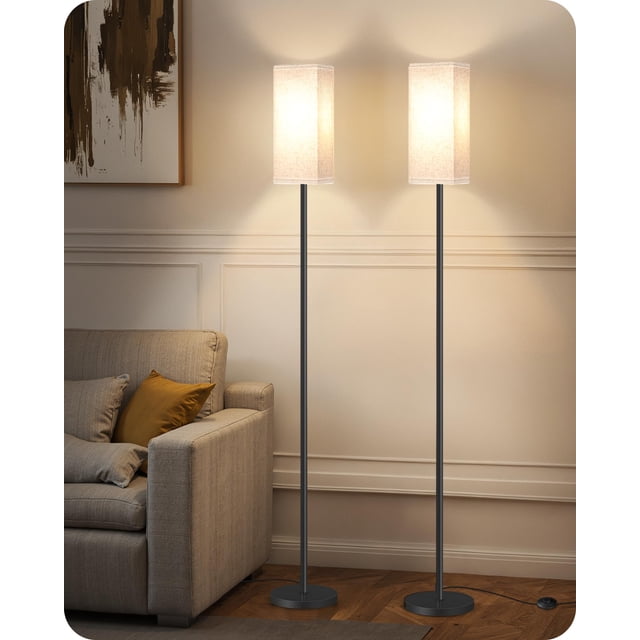Lámpara GOEBLESON, set de 2 lámparas de pie de 164 cm de alto, beige y negro