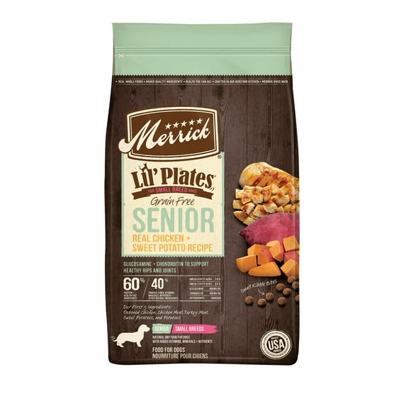 Merrick Lilâ Plates Premium Grain Free Senior Dry Dog Food For Small Dogs, Real Chicken, Sweet Potato Kibble - 4.0 lb. Bag