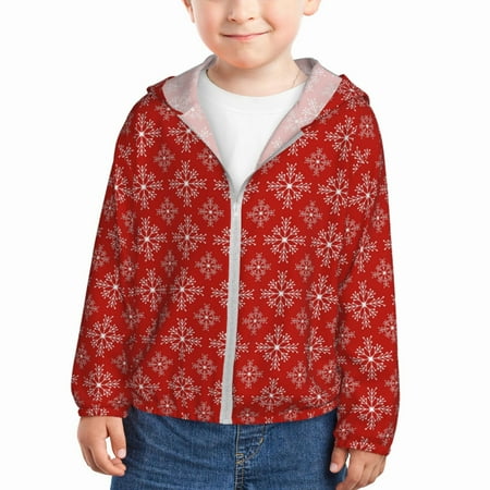 

Gaeub Red White Snowflakes Print Athletic Sun Protection Hoodie for Kids Long Sleeve Outdoor UV Shirt Running Fishing Top for Boys Girls-5 Years