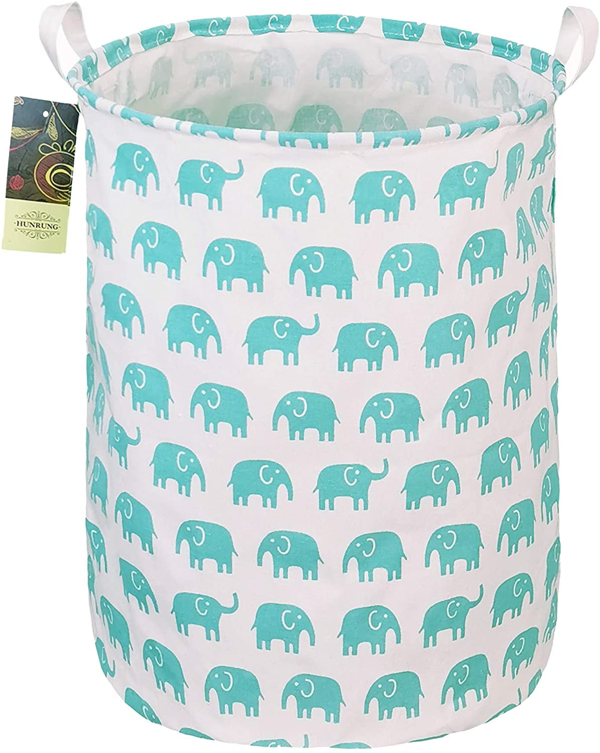 CLOCOR Large Storage Basket,Canvas Fabric Waterproof Storage Bin Collapsible Laundry Hamper Basket for Home,Kids,Nuesery,Toy Organizer Elephants 