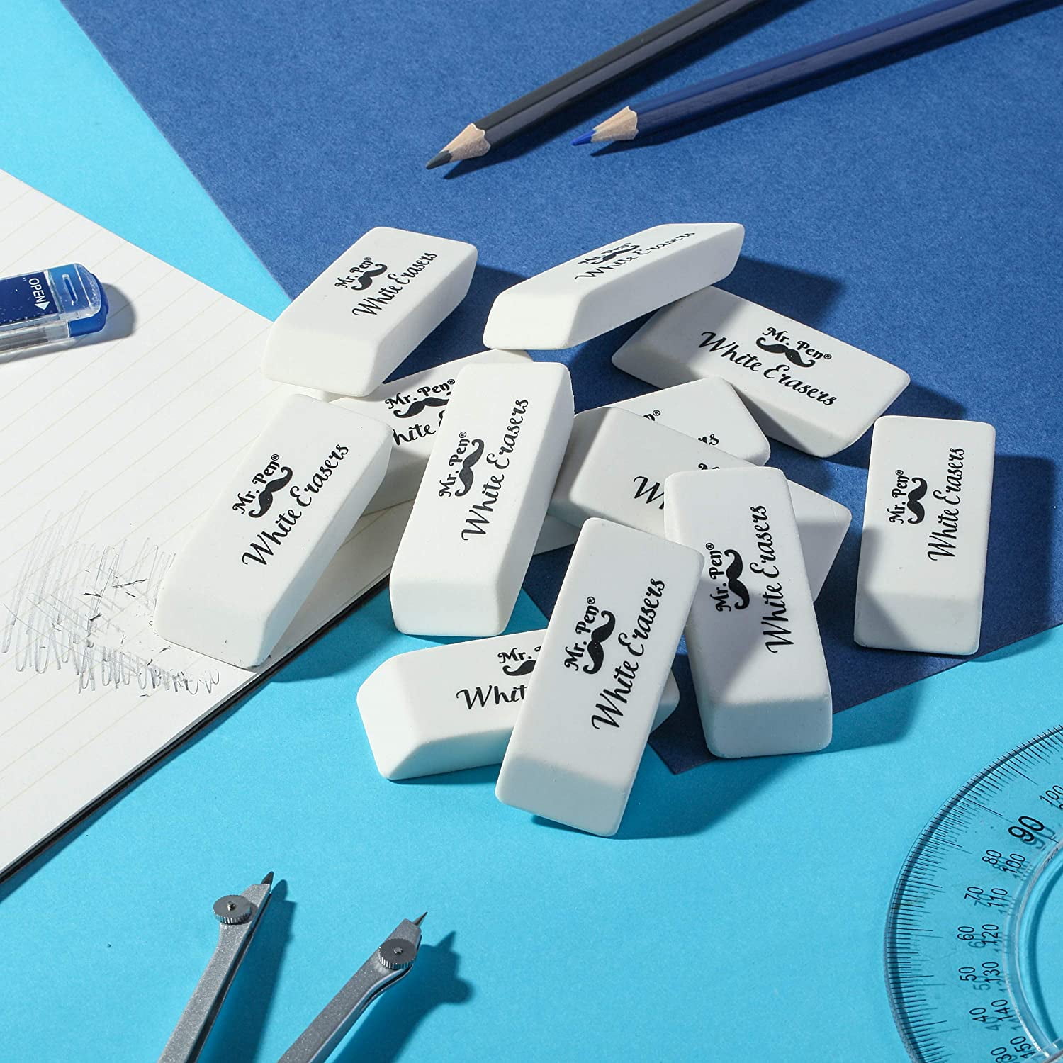 Mr. Pen- Erasers, Pencil Eraser, 12 Pack, White Erasers