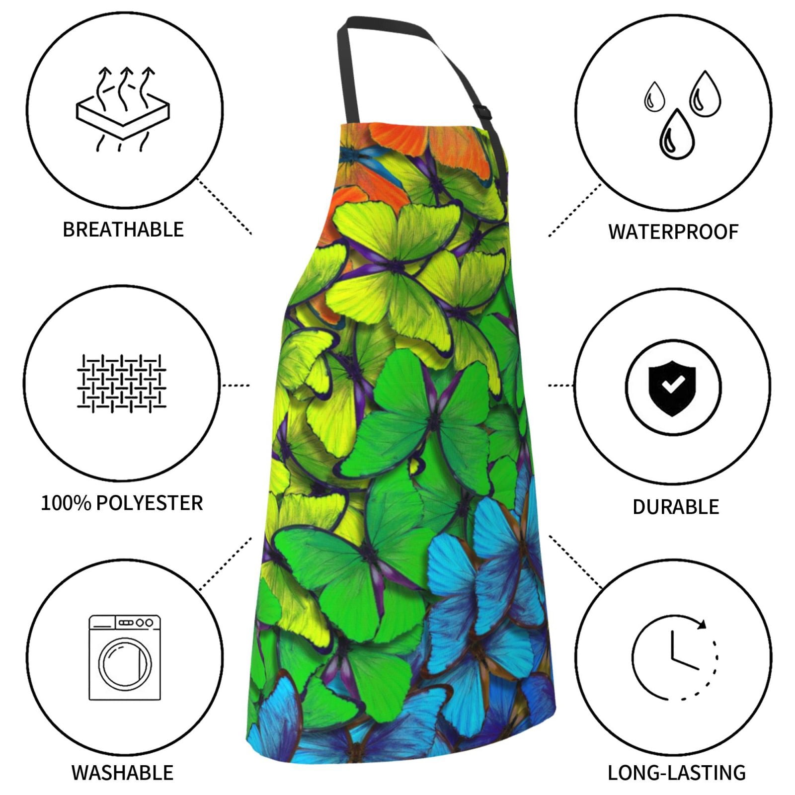 Kdxio Rainbow Butterflies Apron with Pockets Adjustable Kitchen Aprons for Men Women Waterproof Aprons for Cooking,Drawing,Crafting, Baking Household Cleaning