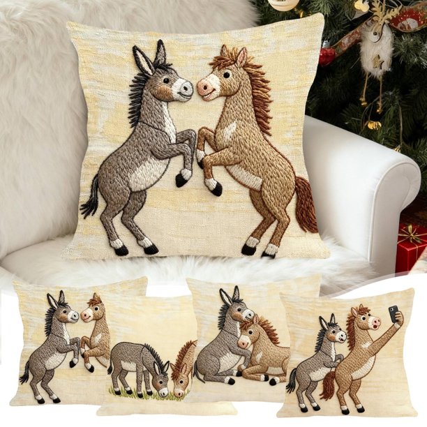 mfyjkho Funda de almohada de lino con estampado del Año del Caballo, cuadrada, decorativa, para sofá, 45,7 x 45,7 cm, 1 unidad
