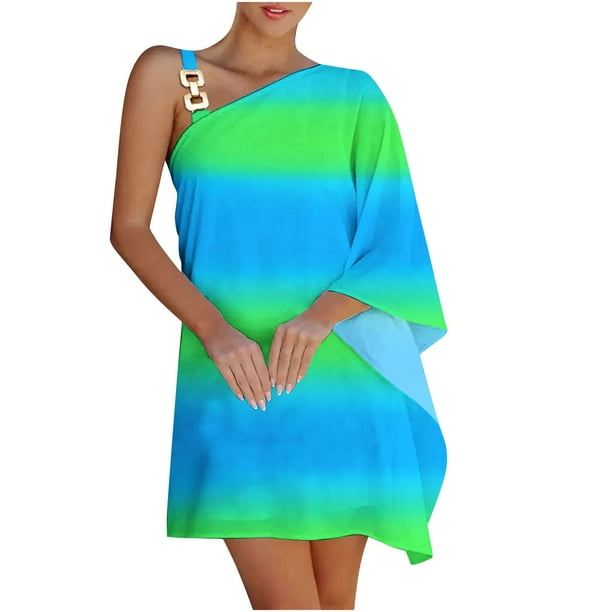 Mujeres verano sexy fuera del hombro casual impreso suelto media manga sling vestidos Fridja hj1228