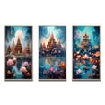 thumbnail image 2 of Designart "Blossoming Flowers at Ancient Asian Temple II" Asian Art Framed Wall Art Set Of 3 - Blue Global Frame Canvas Set For Living Room Decor, 2 of 6
