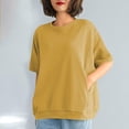 thumbnail image 6 of LNZGNM Sweatshirts for Women Short Sleeve Crew Neck Oversized Pullover Everyday Simple Top Daily Summer Casual,Yellow(XXL), 6 of 7