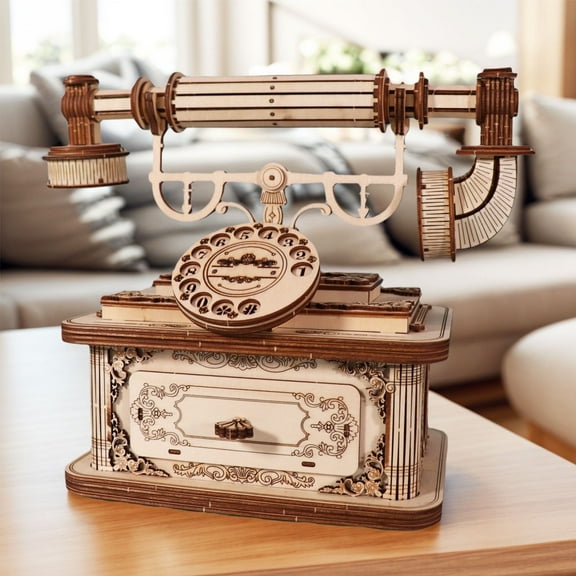 3D Wooden Puzzle Retro Telephone for Adults – DIY Craft Kit Vintage Decor, No Glue Required, Mechanical Wooden Puzzle Gift for Him or Her