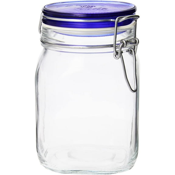 Bormioli Rocco Fido Square Jaw with Blue Lid, 33-3/4-Ounce