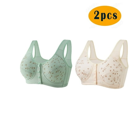 GERsome Women s PACK of 2 Front-Close Bra Underwire Underwear Comfort T-shirt Bra Convenient Snap Sleep Bra for Women Plus Size Full Coverage Bra 2pcs#Green/White XXL
