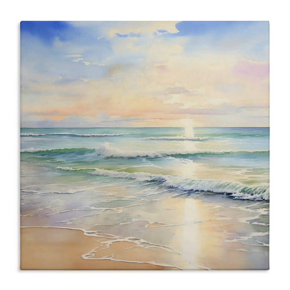 Stupell Industries Crashing On The Shore Beach Painting Wrapped Canvas Canvas Art Print Wall Art, 17 x 17