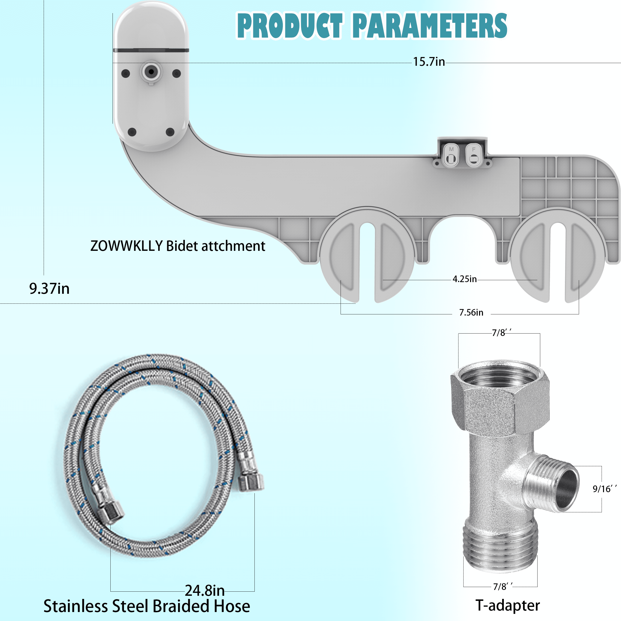 ZOWWKLLY Bidet Attachment for Toilet, Non-Electric Ultra-Slim Bidet Sprayer, Bidets for Existing Toilets，Dual Nozzle (Rear/Feminine Wash) with Adjustable Cold Fresh Water Pressure