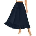 thumbnail image 5 of Clearance under 10$ Sevevn Womens Solid Color Elastic Waist Drawstring Pleated Mid Length Ruffle Skirt Summer Clearance Navy XL, 5 of 7