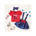thumbnail image 2 of Bagilaanoe 4th of July Outfits for Baby Girl Infant My First Independence Day Short Sleeve T-Shirt Tops+ Suspenders Skirts + Headband Set, 2 of 9
