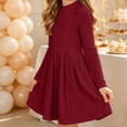 thumbnail image 5 of Cmtiyu Girls Fall Dresses Long Sleeve Crew Neck Pocket Ribbed Knit Dress Soft Lightweight Casual Red A Line Swing Dress for Girls 5-15 Years, 5 of 9