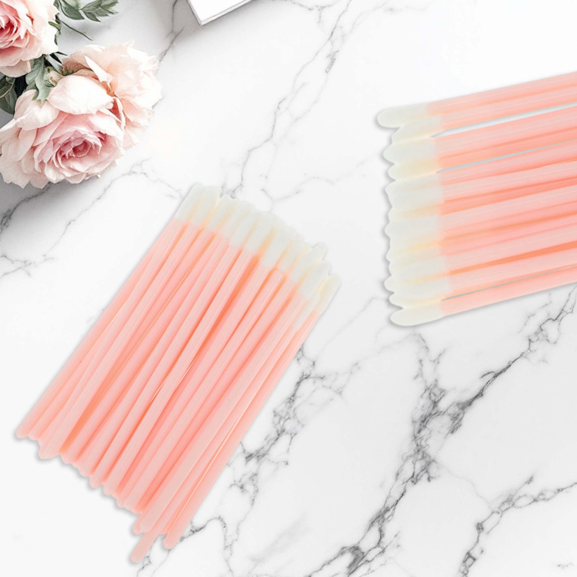 Unique Bargains 50 Pcs Disposable Solid Rod Lip Brush for Daily Makeup Light Pink
