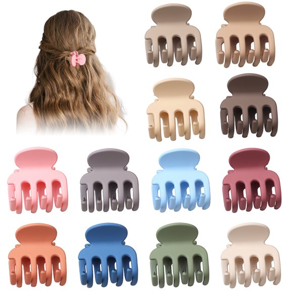 GIRACOA 12 PCS Small Hair Claw Clips for Women, 1.8" Matte Non-Slip Hair Clips for Thin Hair, Colorful Hair Accessories for Women Girls