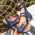thumbnail image 4 of Orthopedic Sandals for Women Arch Support Wide Width Hook and Loop Adjustable Strappy Flat Wedge Comfortable Walking Shoes Open Toe Ankle Strap Summer Beach Footwear for Plus Size Women,Blue 38(US-7), 4 of 5