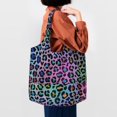 thumbnail image 4 of Xecao's Rainbow Animal Skin Canvas Tote Bag is a versatile choice for women, serving as a stylish beach bag, shopping bag,and reusable grocery bag., 4 of 5