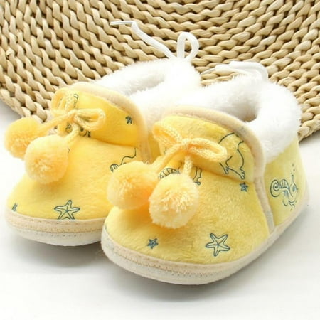 

SUPERHOMUSE Newborn Boy Girl Winter Warm Bow-Knot Slippers Boots Toddler Non-Slip Plush Crib Shoes 0-18 Months