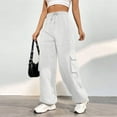 thumbnail image 2 of Diufon Womens Cargo Pants Solid Color Lounge Pants Elastic High Waist Pants with Pockets, 2 of 7