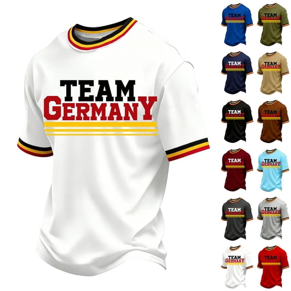 Soccer Cup 2026 Jersey for Men, Crew Neck Short Sleeve Team Deutschland Tee with Flag Trim & Stripes - Lightweight Breathable Mesh Fan Top for Match Day Army Green L
