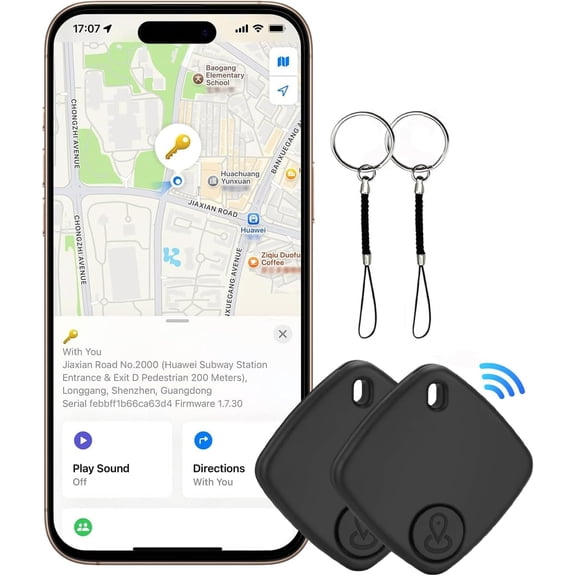 CCNZZITSHT Air Tracker Tags 2 Pack - for iOS Only - Bluetooth Keys Finder Luggage Tracker Compatible with Apple Find My APP, Item Locator for Luggage, Backpack, Suitcases, Replaceable Battery (Black)