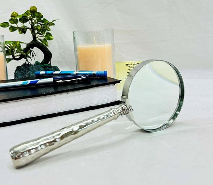 Magnifying Glass, Magnifier, Hand Lens, Eyeglass, Large Silver Plated Magnifying Glass, Desk, Office Study, Man Cave, Vintage Gift, Decor