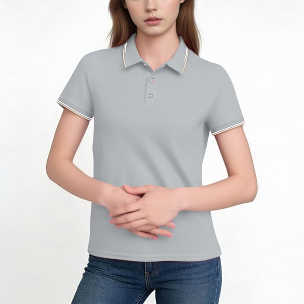 Camisa de Solapa de Manga Corta de Ocio de las Mujeres, Suave Transpirable de Tres Botones de Cuello Superior para Uso Diario de la Oficina