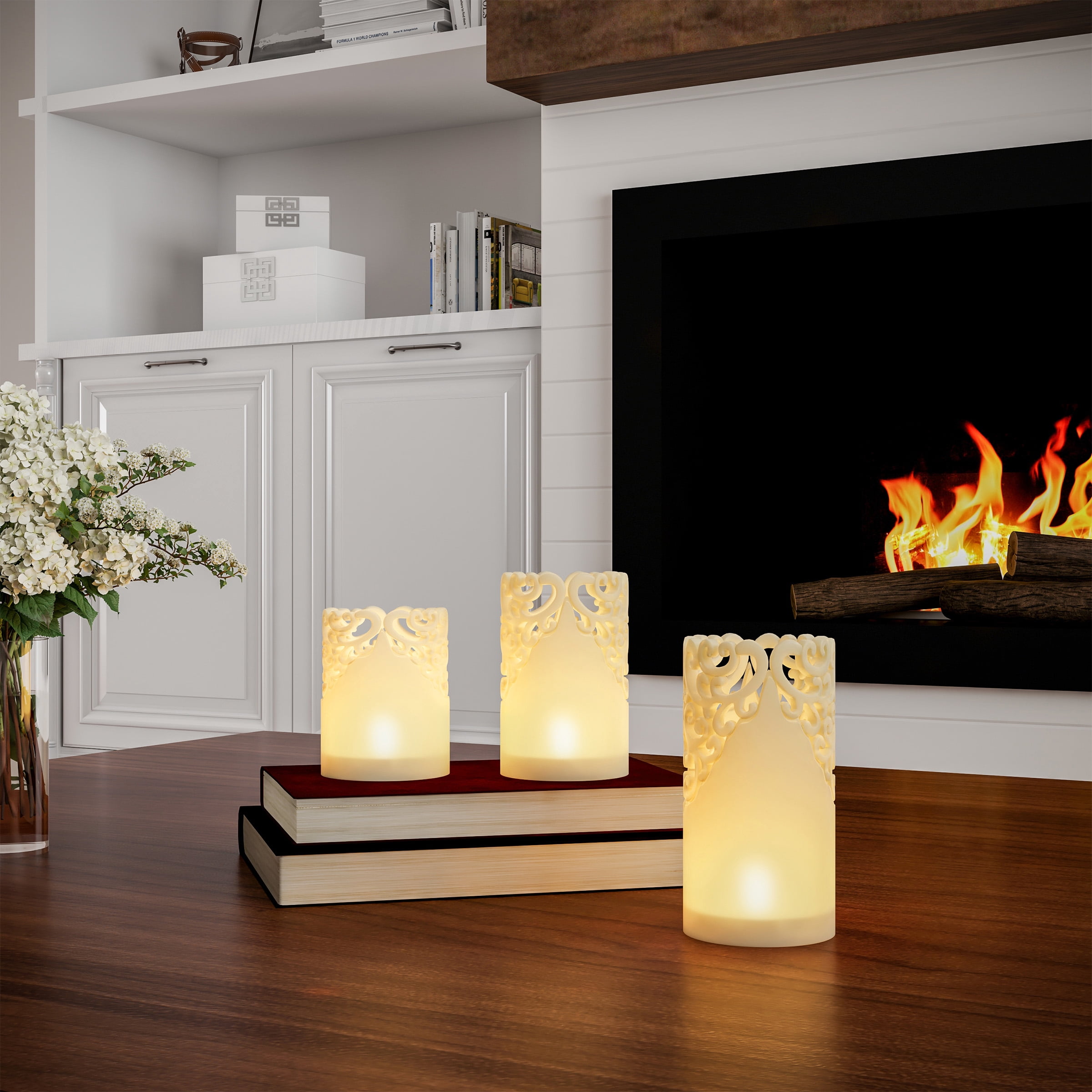LED Candles with Remote Control – Set of 6 Realistic Flameless Pillar Lights with Lace Details and Vanilla Scented Wax – Home DÃ©cor by Lavish Home