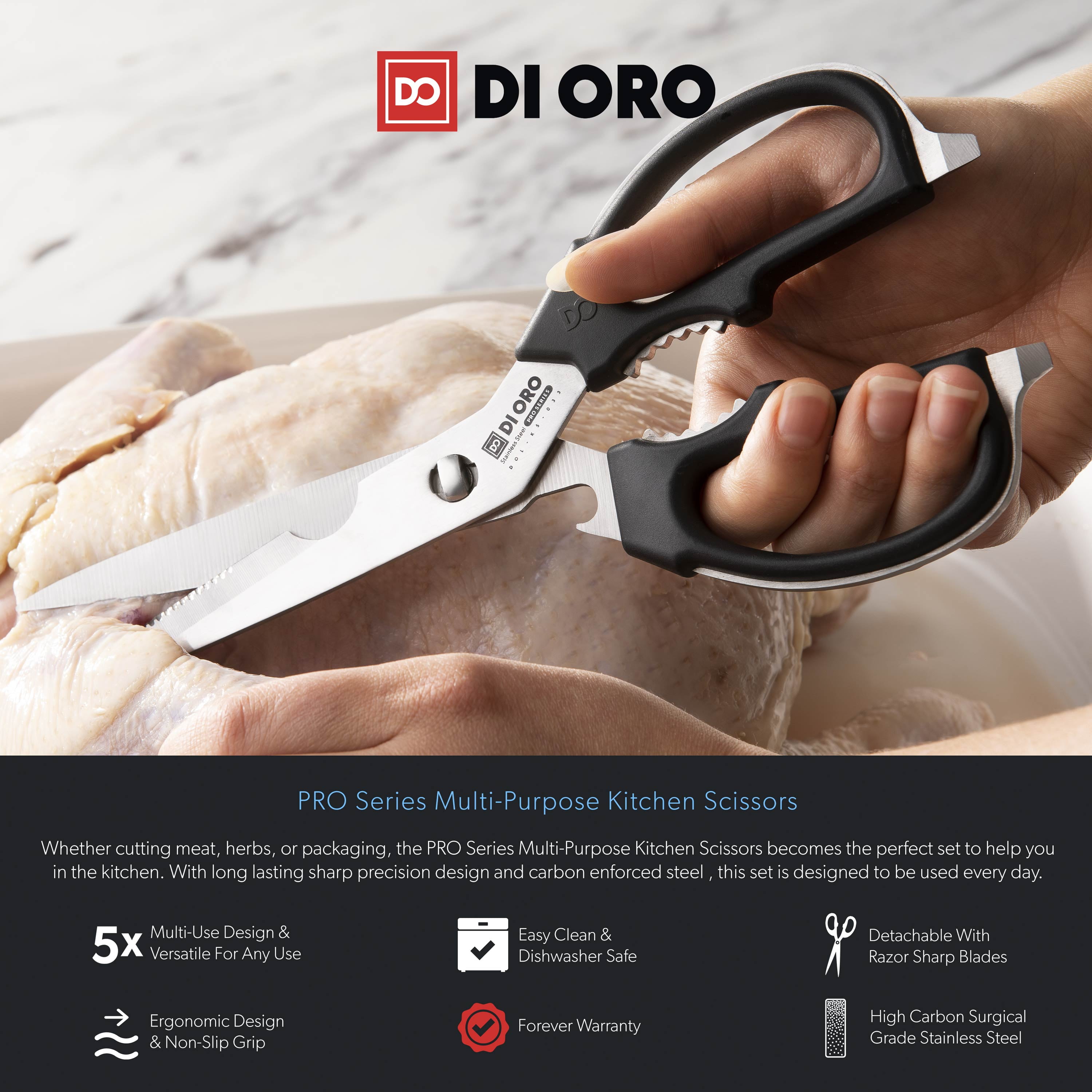 DI ORO 2-Piece Stainless Steel Kitchen Scissor Set - Heavy-Duty Come-Apart Kitchen  Shears for Poultry, Meat, Herb Cutting and More - Multi-Purpose and Offset  Scissors - Dishwasher Safe 