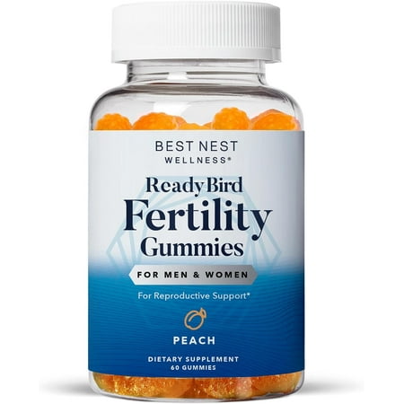 Best Nest Wellness Fertility Gummy Vitamins, Prenatal Multivitamin Gummies for Men and Women, w/ CoQ10, Methylfolate (Folic Acid) for Conception, Peach Flavor, 60 Ct