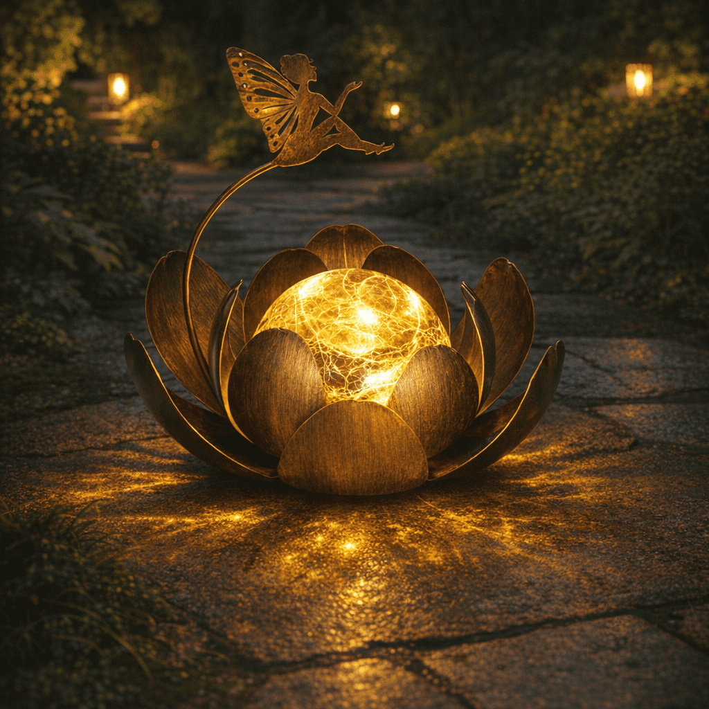 Wonder Garden Solar Lotus Light Decor Outdoor Fairy Garden Lights,Lotus Metal Flower Light for Pathway, Patio, Yard, Walkway