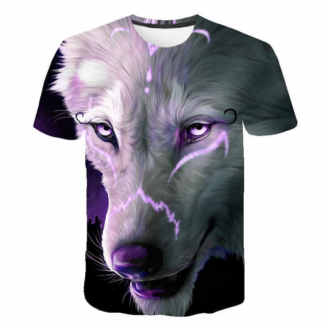 Camiseta de lobo Animal para niños, ropa de verano para niñas, camisetas de manga corta, ropa informal para niños, camisetas para adolescentes, camisetas de lobo 14T Gao Jinjia LED
