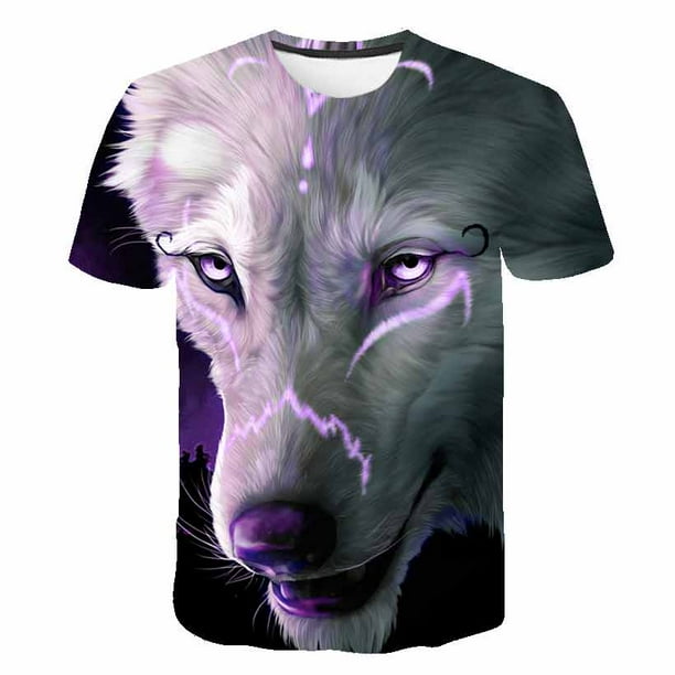 Camiseta de lobo Animal para niños, ropa de verano para niñas, camisetas de manga corta, ropa informal para niños, camisetas para adolescentes, camisetas de lobo 6T Gao Jinjia LED