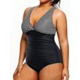 thumbnail image 3 of GHSDFBB Women Plus Size One Piece Swimsuits V Neck Tummy Control Bathing Suits Retro Ruched Swimwear, 3 of 5